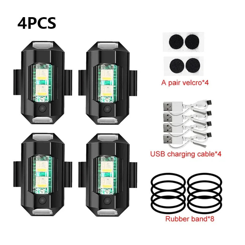 Universal LED Strobe Lights Motorcycle anti Collision Warning Light USB Charging 7Colors Drone Flash Turn Signal Indicator